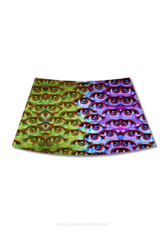 Halloween Spectrum Eyes Y2K Print Mini Skirt Cherrykitten