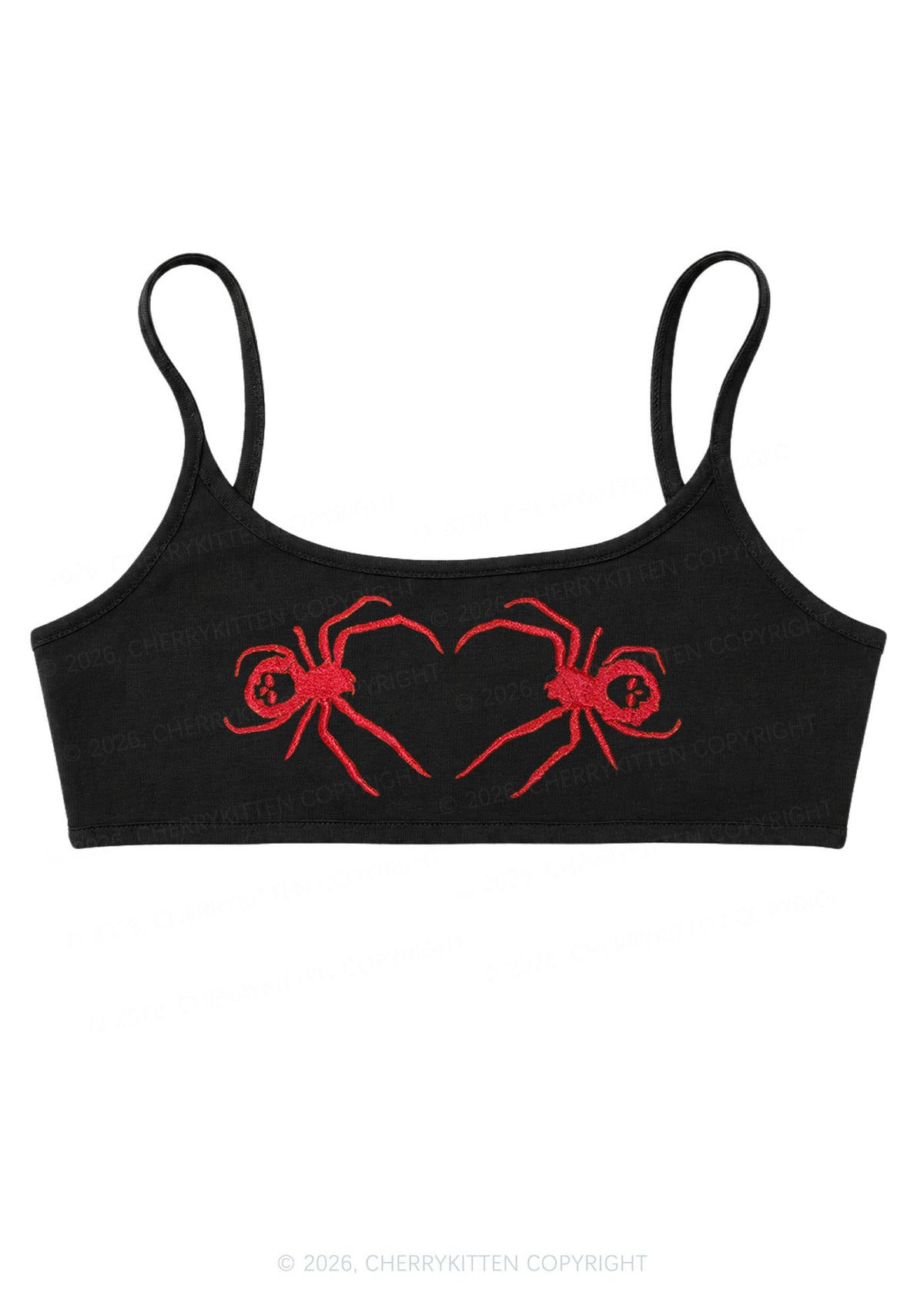 Embroidered Skull Spider Y2K Super Crop Cami Cherrykitten