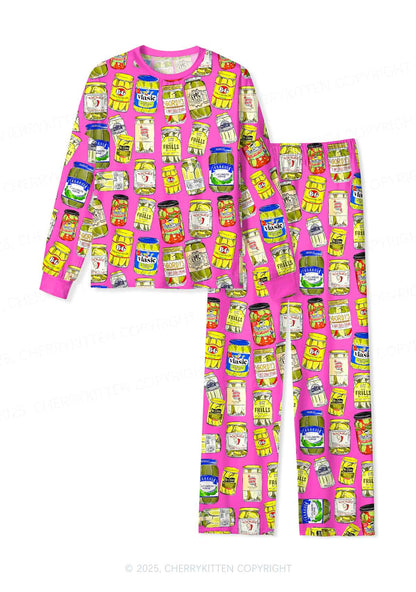Christmas Pickle Y2K Print Long Sleeve Pajama Set Cherrykitten