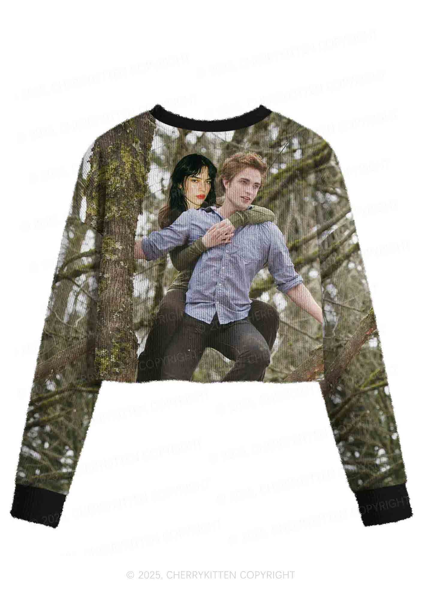 Custom Face Y2K Christmas Crop Knit Sweatshirt Cherrykitten