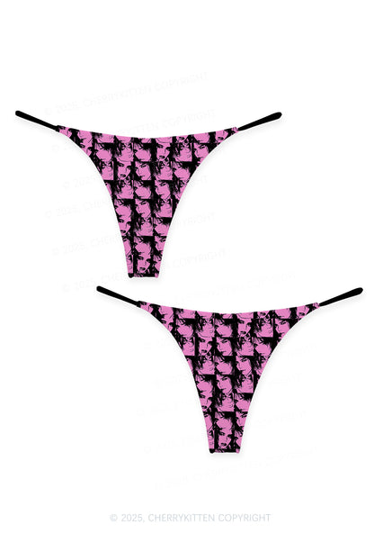 Pink Custom Portrait Valentine's Day Y2K Print Couples Thong Set Cherrykitten