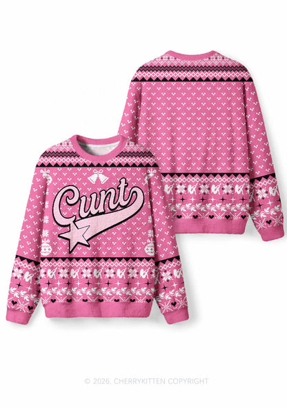 Pink Cxxt Star Y2K Christmas Knit Sweatshirt Cherrykitten