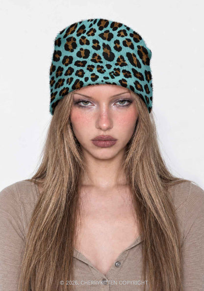 Mint Green Leopard Y2K Print Knit Beanie Cherrykitten