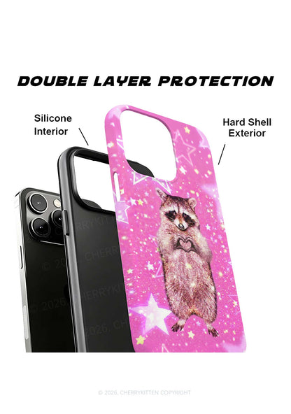 Sparkly Raccoon Heart Valentine's Day Y2K Phone Case Cherrykitten