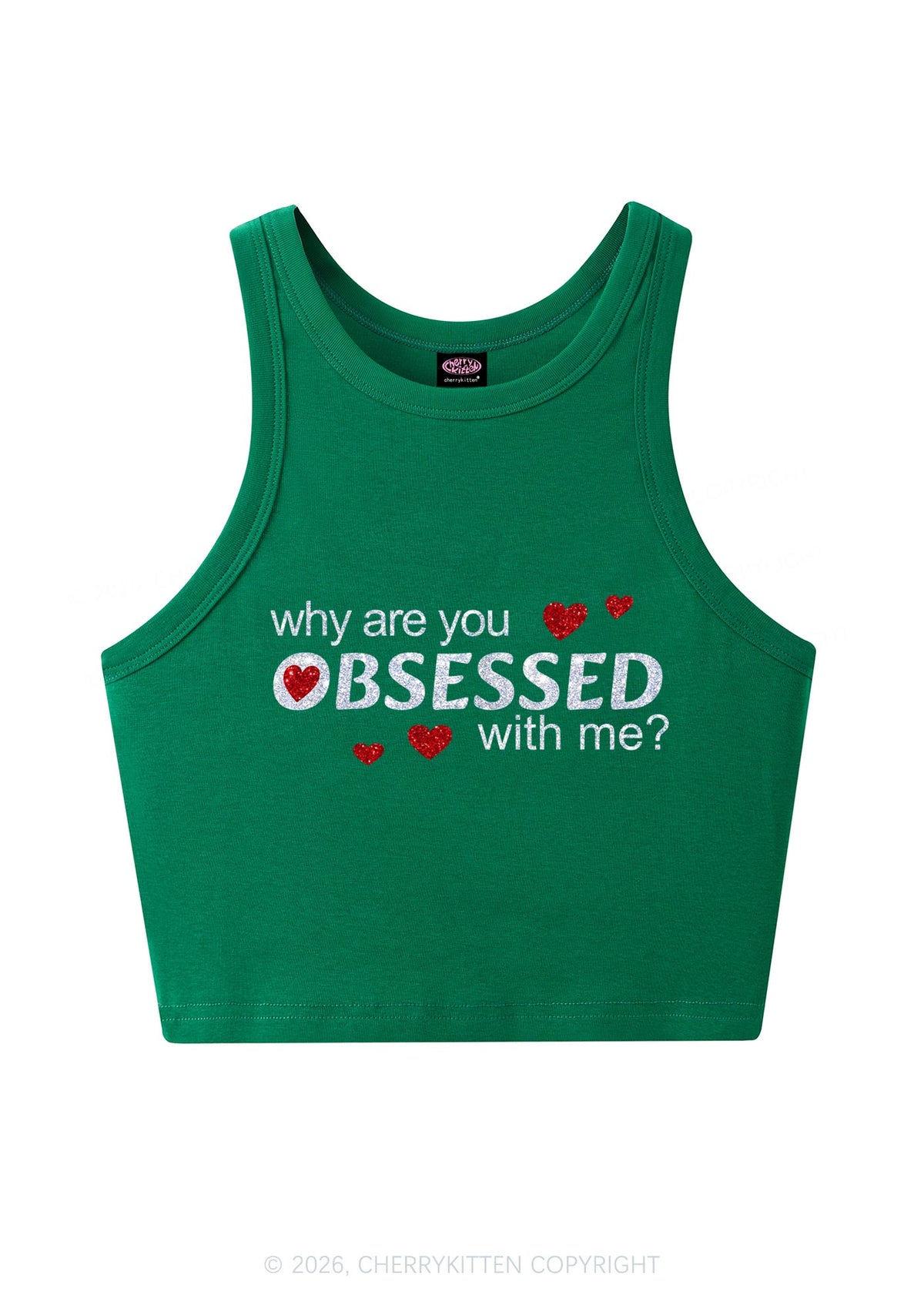 Glitter Obsessed With Me Y2K Crop Tank Top Cherrykitten