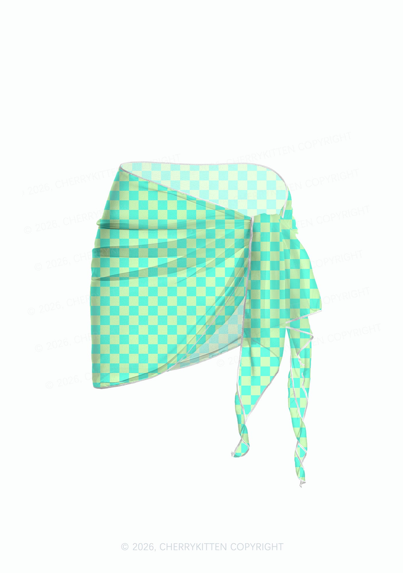Mint Green Checkered Y2K Print Bikini Set Cherrykitten