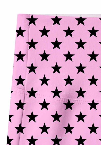 Black Star On Pink Y2K Print Yoga Shorts Cherrykitten