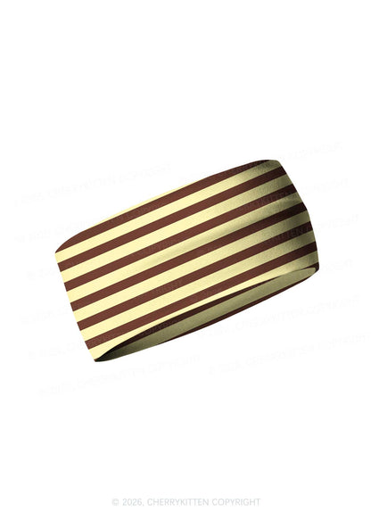 Yellow Brown Stripes Y2K Print Headband Cherrykitten