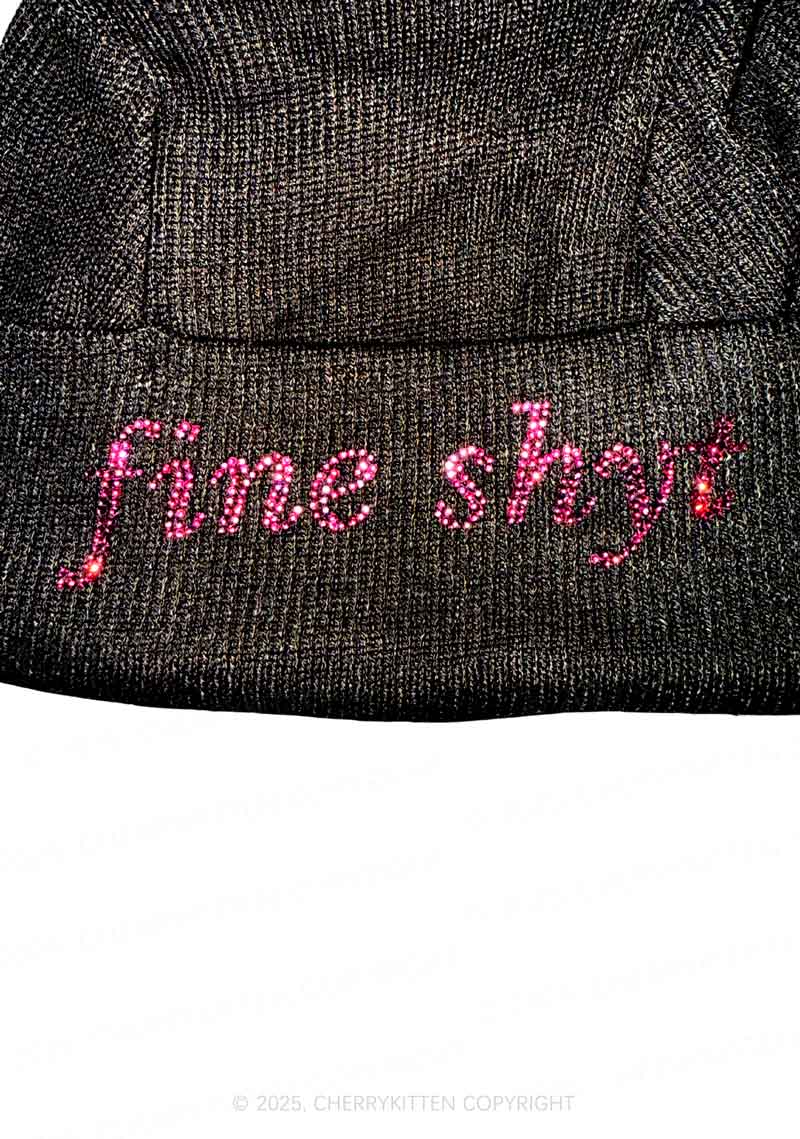 Rhinestone Fine Shyt Y2K Bunny Ear Knitted Hat Cherrykitten