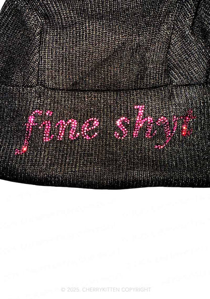 Rhinestone Fine Shyt Y2K Bunny Ear Knitted Hat Cherrykitten