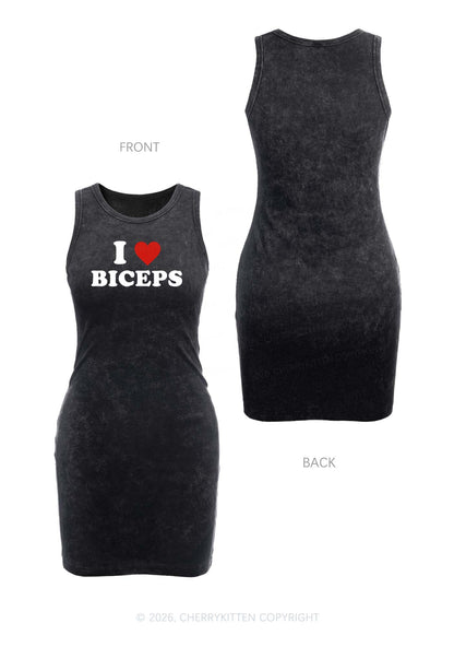 I Love Biceps Y2K Washed Tank Dress Cherrykitten