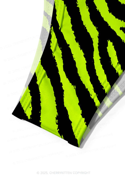 Green Zebra Y2K Print Bikini Set Cherrykitten