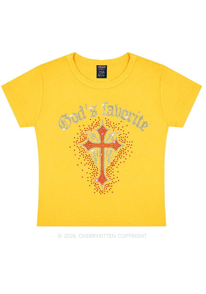 Rhinestone Gods Favorite Cross Y2K Baby Tee Cherrykitten