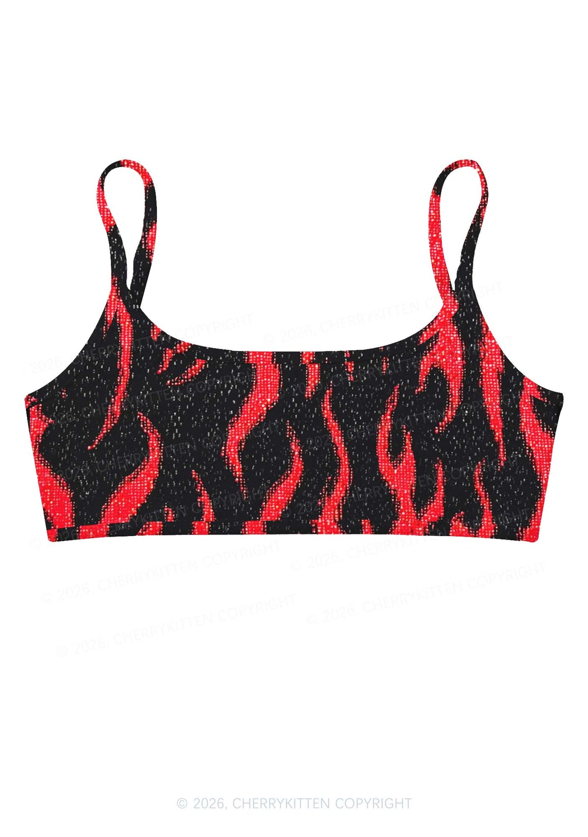 Red Flame Y2K Print Super Crop Cami Cherrykitten