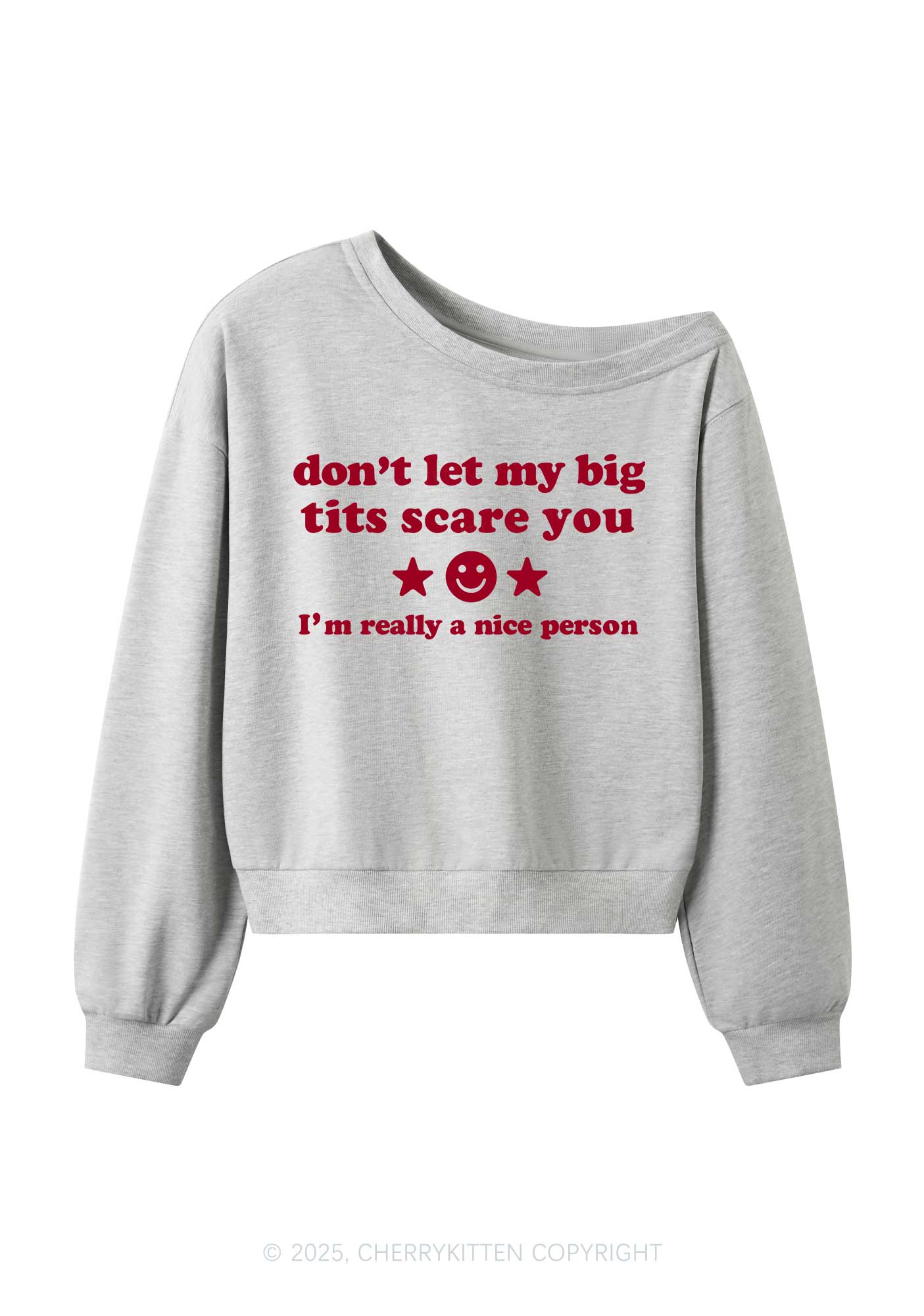 Dont Let My Big Txts Scare You Y2K Off Shoulder Sweatshirts Cherrykitten