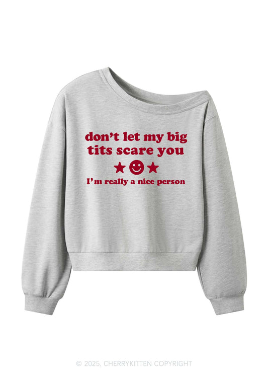 Dont Let My Big Txts Scare You Y2K Off Shoulder Sweatshirts Cherrykitten