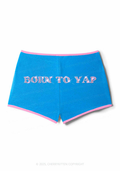 Rhinestone Born To Yap Y2K Booty Shorts Cherrykitten