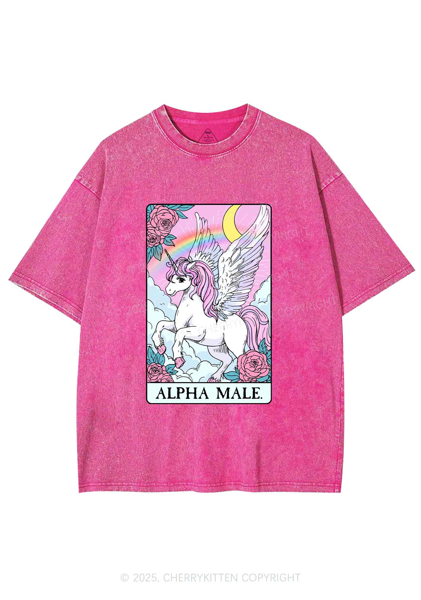 Rose Unicorn Alpha Male Y2K Shirts Washed Tee Cherrykitten