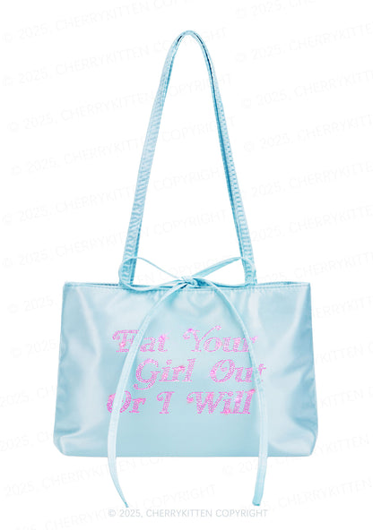 Rhinestone Eat Your Girl Out Y2K Satin Bags Cherrykitten