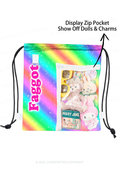 Rainbow Slide Faggot Pride Y2K Drawstring Itabag Backpack Cherrykitten