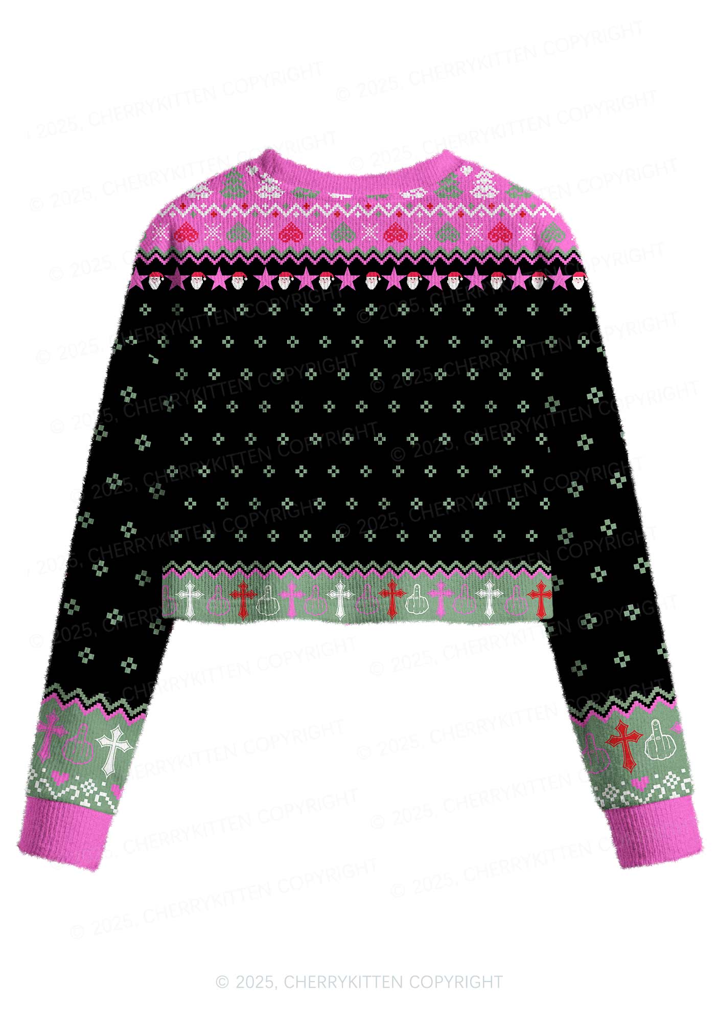 Merry Santa Y2K Christmas Crop Knit Sweatshirt Cherrykitten