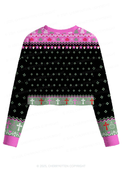 Merry Santa Y2K Christmas Crop Knit Sweatshirt Cherrykitten