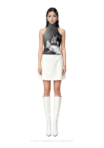 Halloween Vampire Rat Y2K Knit Turtleneck Tank Top Cherrykitten