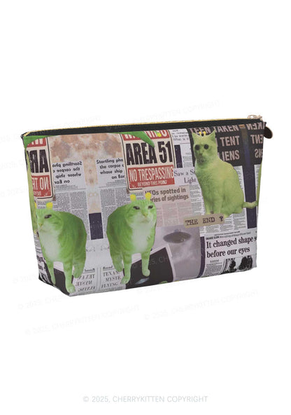 Green Alien Kitten Y2K Leather Makeup Bag Cherrykitten