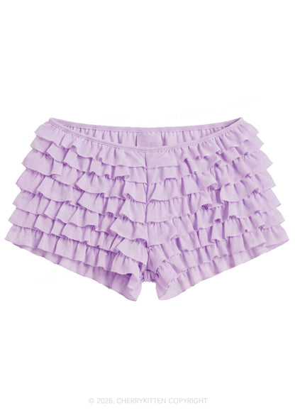 Y2K Mesh Ruffle Layered Shorts With Back Bow Cherrykitten