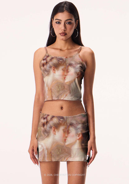 Pastel Dreamy Kissing Couple Pride Y2K Print Cami Crop Top Cherrykitten