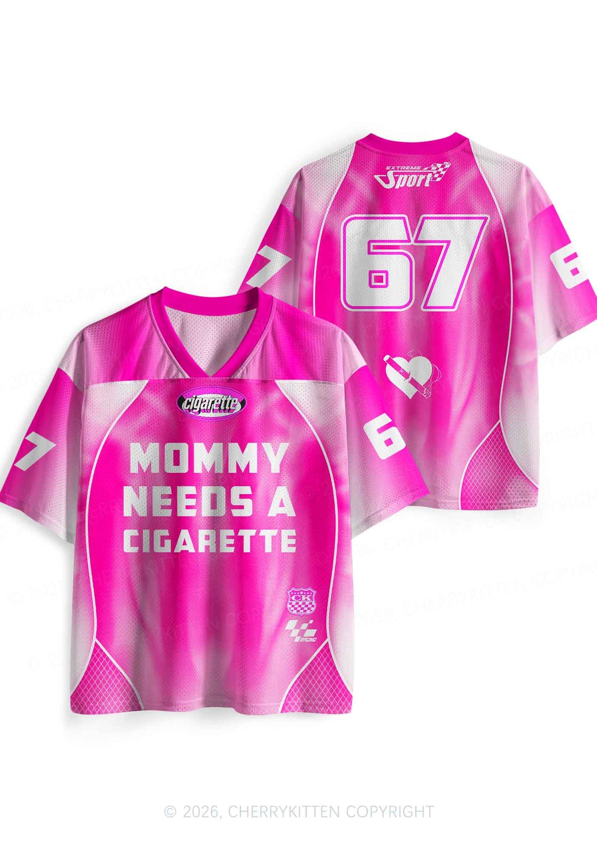 Pink Mommy Needs A Cigarette Y2K Sport Jersey Shirts Cherrykitten