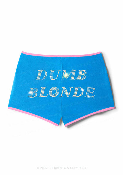 Rhinestone Dumb Blonde Y2K Booty Shorts Cherrykitten