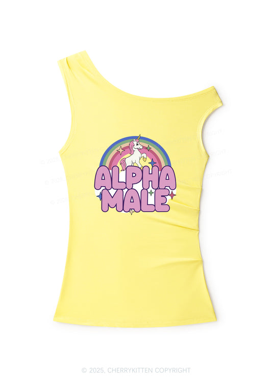 Rainbow Unicorn Alpha Male Y2K Off Shoulder Tank Top Cherrykitten