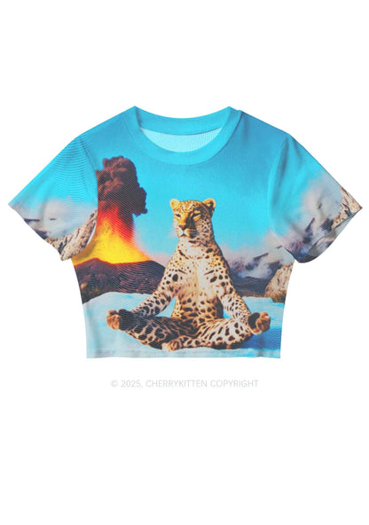 Yoga Leopard And Volcano Y2K Mesh Crop Top Cherrykitten