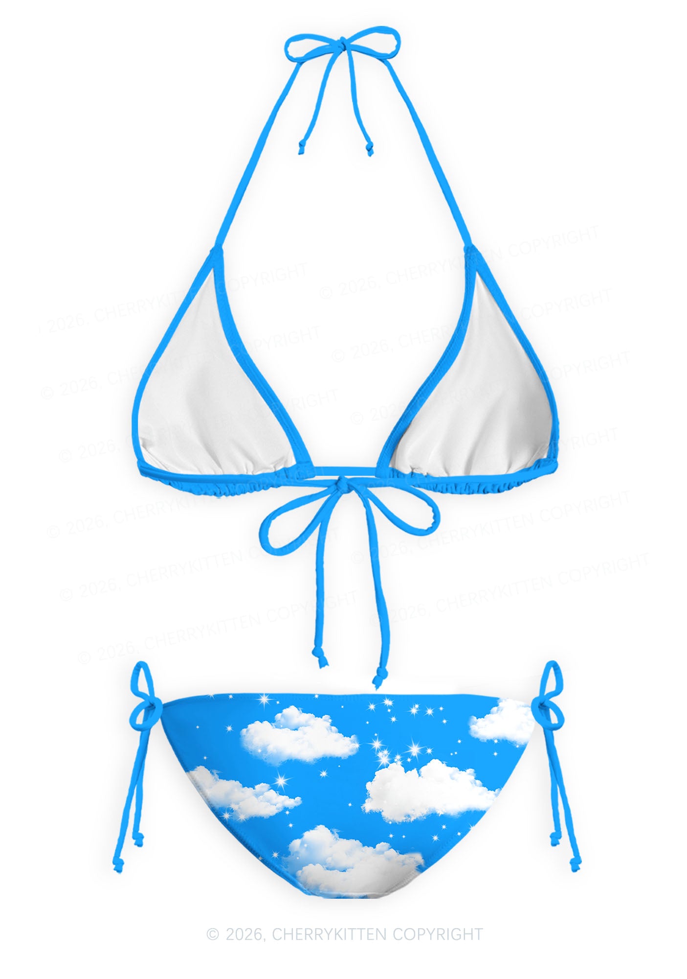 Blue Sky Alpha Male Unicorn Y2K Print Bikini Set Cherrykitten