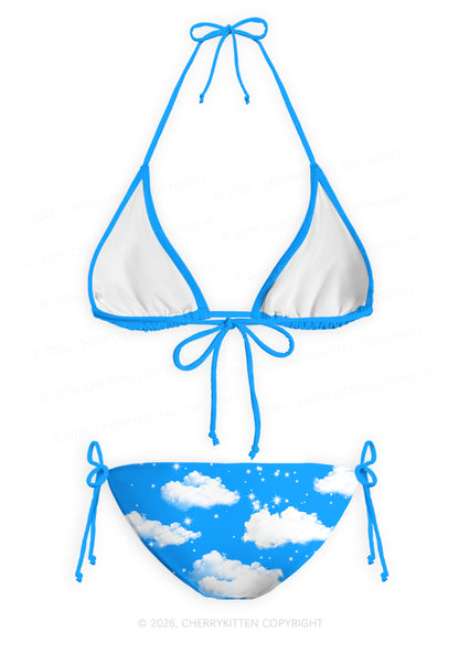 Blue Sky Alpha Male Unicorn Y2K Print Bikini Set Cherrykitten