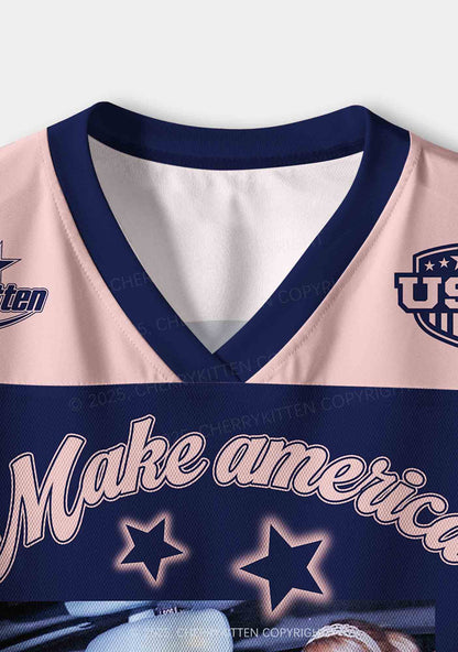 Custom Blue Make America Great Again Y2K Crop Sport Jersey Shirts Cherrykitten