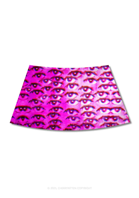 Halloween Pink Eyes Y2K Print Mini Skirt Cherrykitten