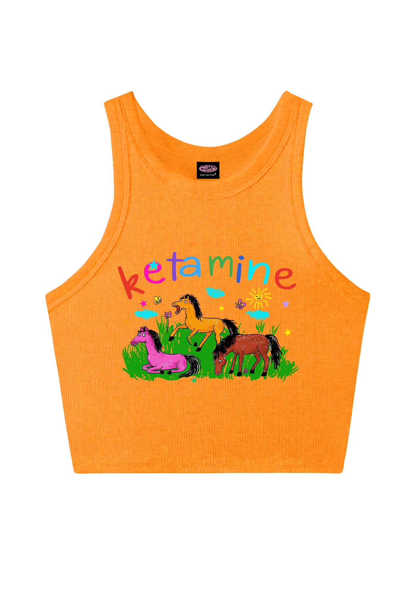 Rainbow K Pony Y2K Crop Tank Top Cherrykitten