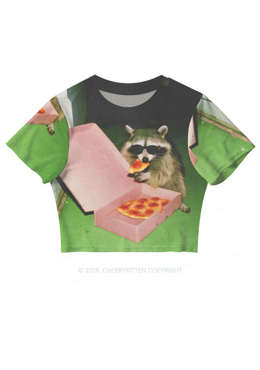 Shades Raccoon Pizza Y2K Mesh Crop Top Cherrykitten