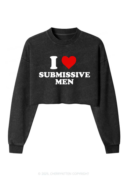 I Love S Men Y2K Crop Washed Sweatshirts Cherrykitten