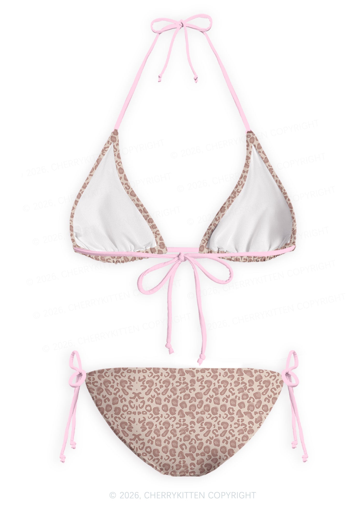 Pink Delusional Leopard Y2K Print Bikini Set Cherrykitten