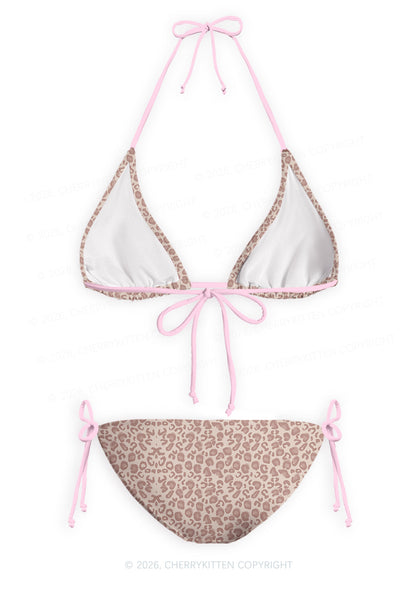 Pink Delusional Leopard Y2K Print Bikini Set Cherrykitten