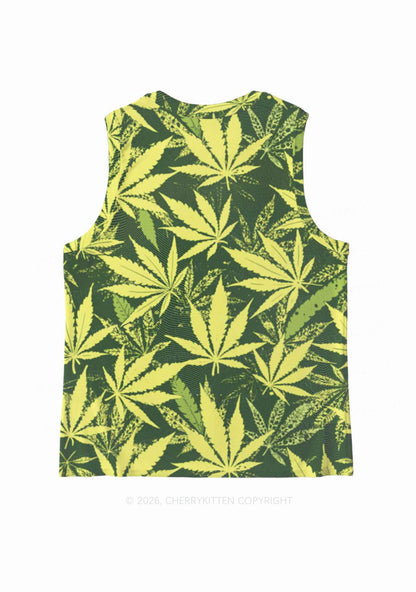 Green Wxxd Leaf Y2K Mesh Muscle Tank Cherrykitten