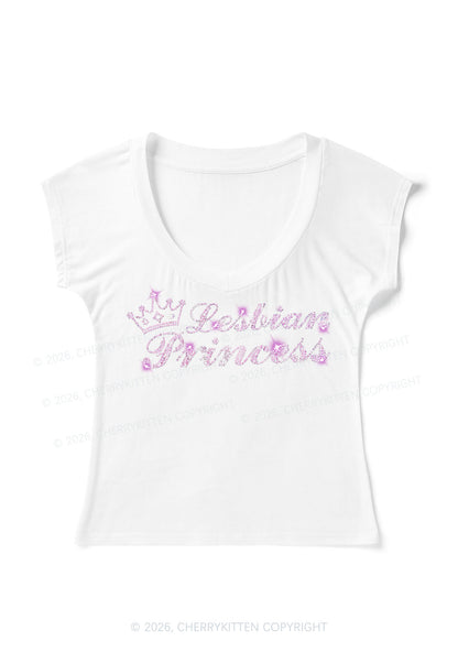 Rhinestone Lesbian Princess Pride Y2K V Neck T Shirts Cherrykitten