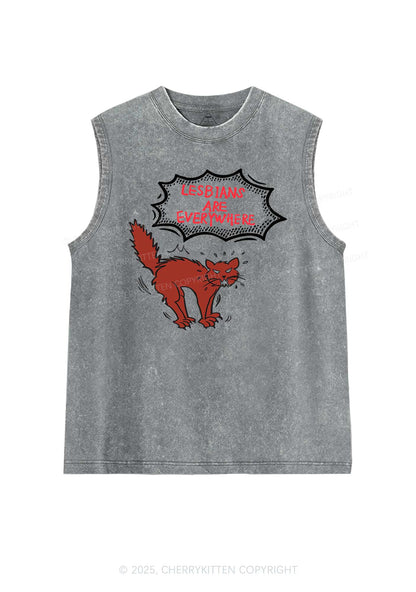 Lesbians Are Everywhere Pride Y2K Washed Muscle Tank Cherrykitten