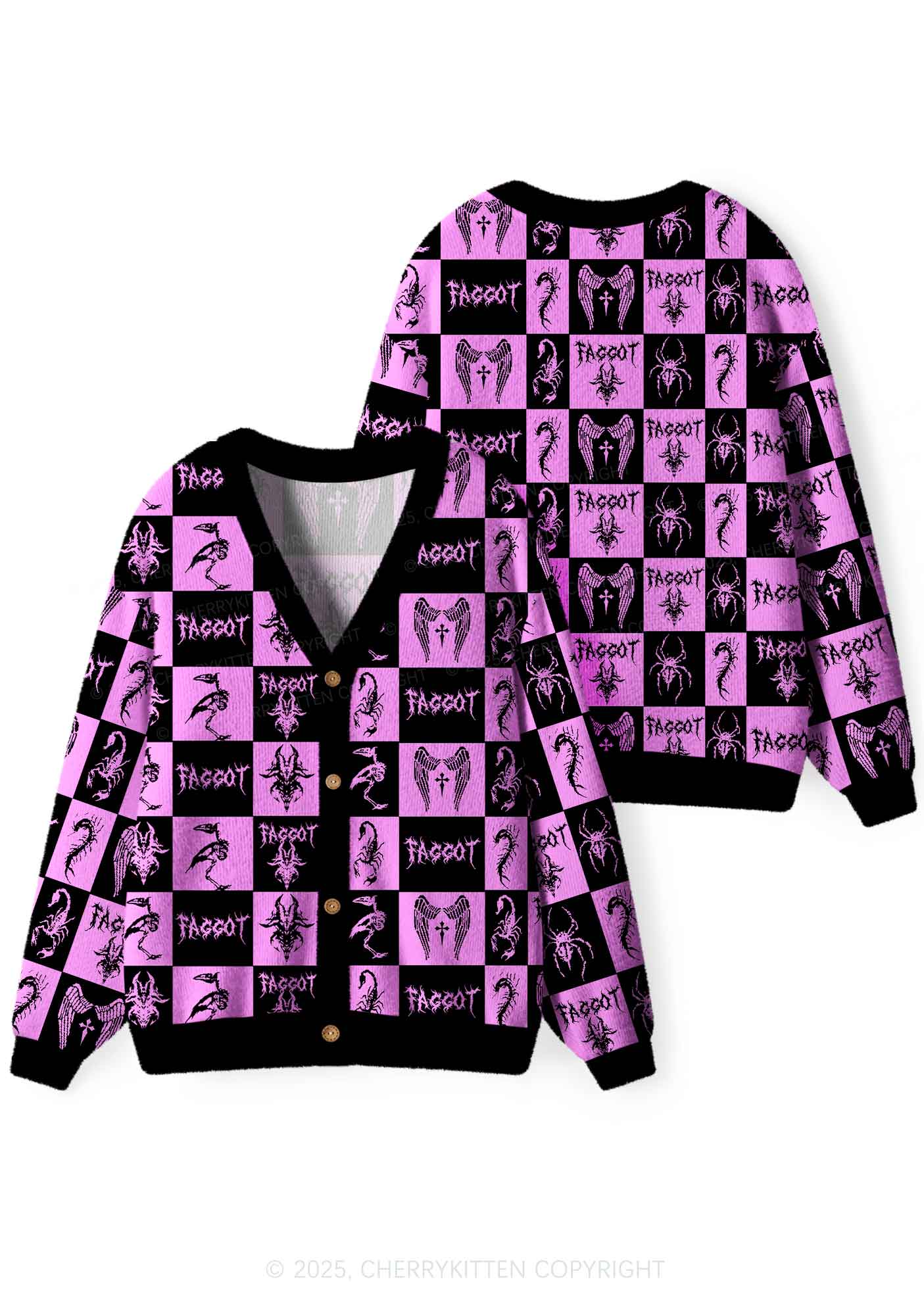 Purple Punk Faggot Pride Y2K Christmas Cardigan Knit Sweatshirt Cherrykitten