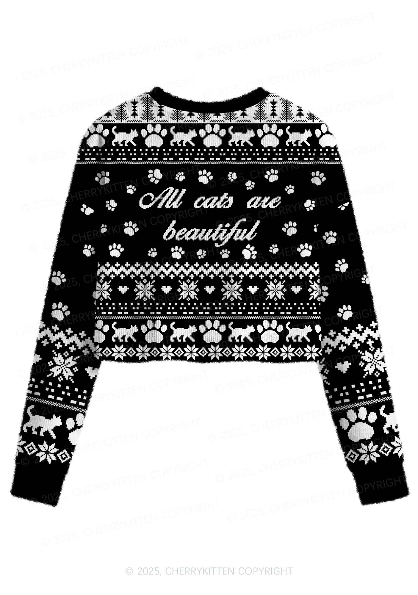 Black ACAB Cats Y2K Christmas Crop Knit Sweatshirt Cherrykitten