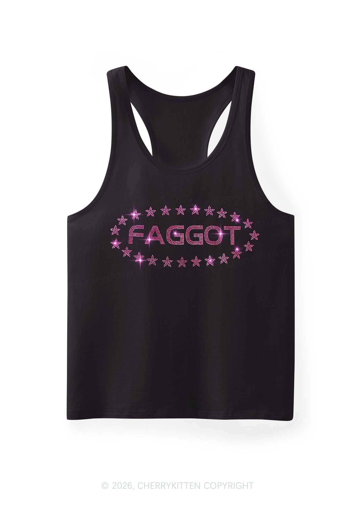 Rhinestone Pink Faggot Stars Pride Y2K Men Racerback Tank Top Cherrykitten