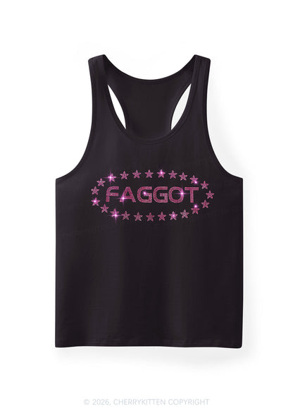 Rhinestone Pink Faggot Stars Pride Y2K Men Racerback Tank Top Cherrykitten